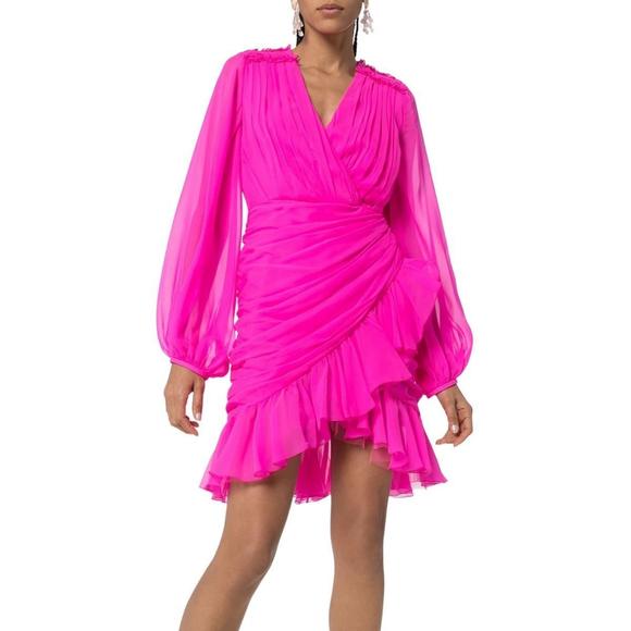 Giambattista Valli - Ruched Neon Silk-Chiffon Mini Dress - IT 44 - Picture 3 of 6
